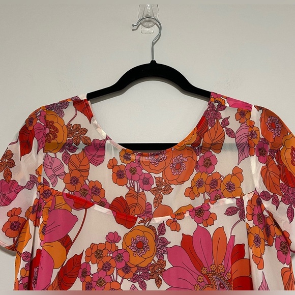Trina Turk Pleated Retro Floral Lightweight Swing Mini Dress Size Small Flowy - Picture 3 of 8